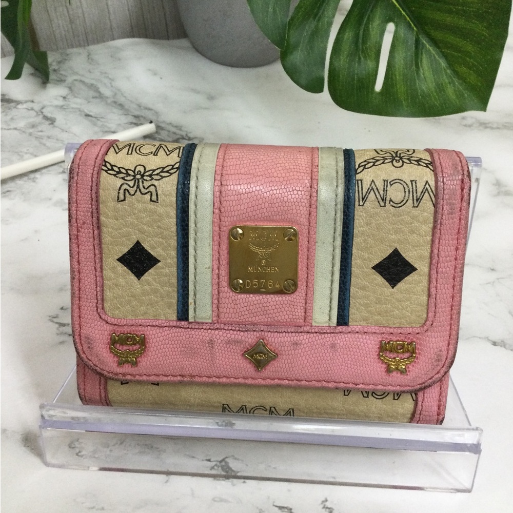 GUC MCM Pink Logo Continental Wallet